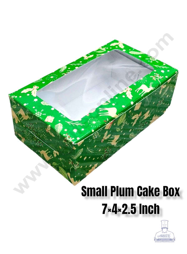 CAKE DECOR™ Christmas Theme 6 Plum Cake Box Clear Window, Plum Carriers - Small ( 10 Pcs Pack )