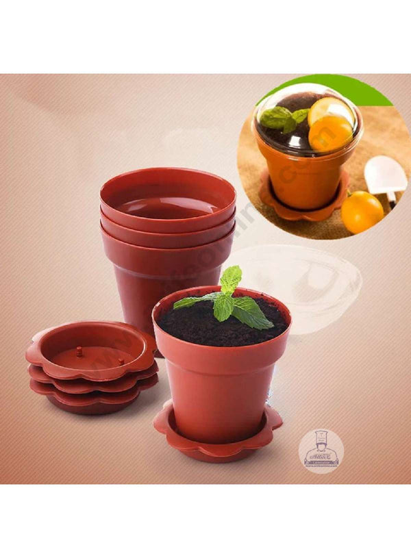 CAKE DECOR™ Flower Pot Shape Mousse Cups with Lids | Dessert Cups | Pudding Cups | Mini Parfait Cups (Pack of 10)