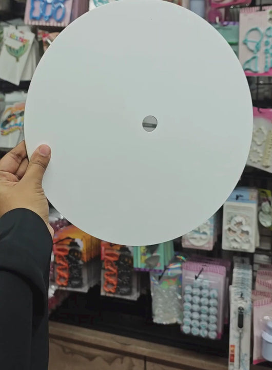 CAKE DECOR™ 12 Inch Round White Acrylic Cake Board with Hole | Ganaching Plate Round (2mm Thickness) – 1 Pc Pack(SBGP-012)
