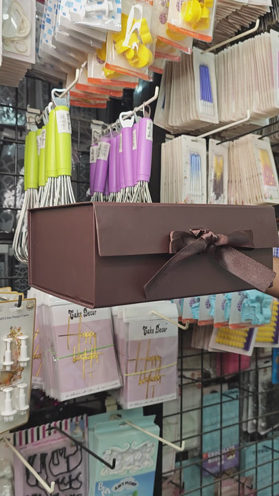 CAKE DECOR™ Chocolate Brown Color Folding Hard Hamper Box with ribbon | 8X10X4 Inch | Gift Box | Present Box - 1 Pc |  (SBBX-HFFB-D-Brown)
