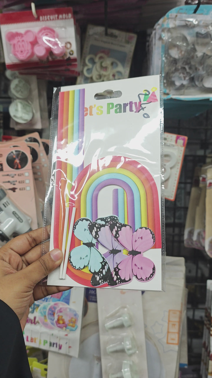 Home Multi Color Bright Paper Rainbow And Butterfly Toppers For Cake ...