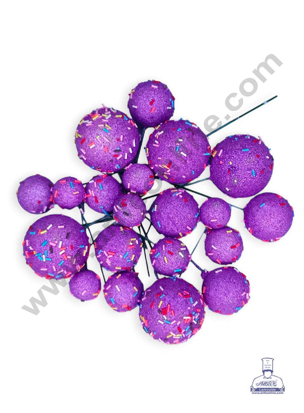 CAKE DECOR™ Glitter Purple with Sprinkles Faux Balls Topper For Cake and Cupcake Decoration - ( 20 pcs Pack )