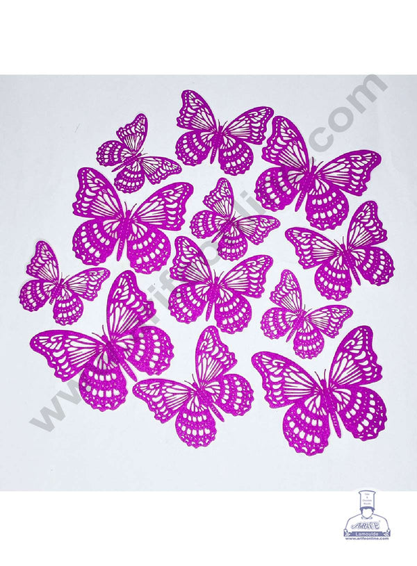 CAKE DECOR™ 12 pcs Glitter Purple Imported Butterfly Paper Topper For Cake And Cupcake