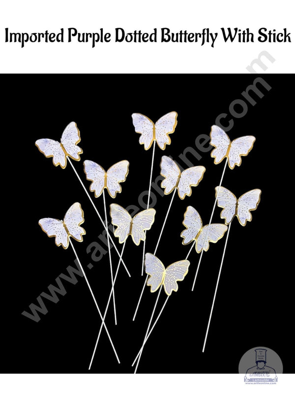 CAKE DECOR™  Imported Purple Dotted Butterfly With Stick Paper Topper for Cake & Cupcake Decoration (SBMT-PT-IMP-018)