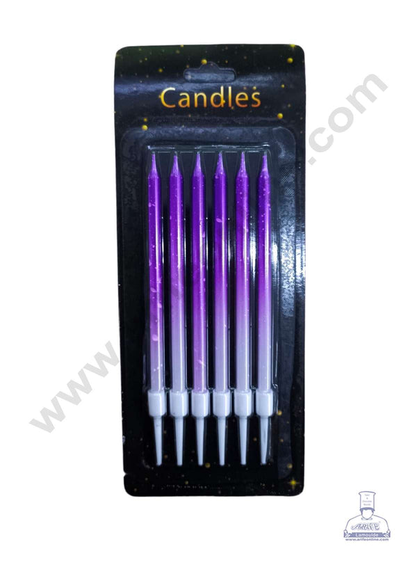 CAKE DECOR™ Glitter Ombre with White Splash Candles with Stand for Party Decoration for Cake and Cupcake - Purple & White (Set of 6 Pc)