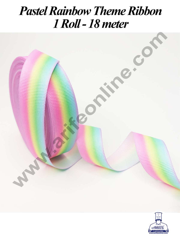 CAKE DECOR™ 1 Roll Pastel Rainbow Ribbon | Gift Wrapping | Decoration (SBR-PR-014)