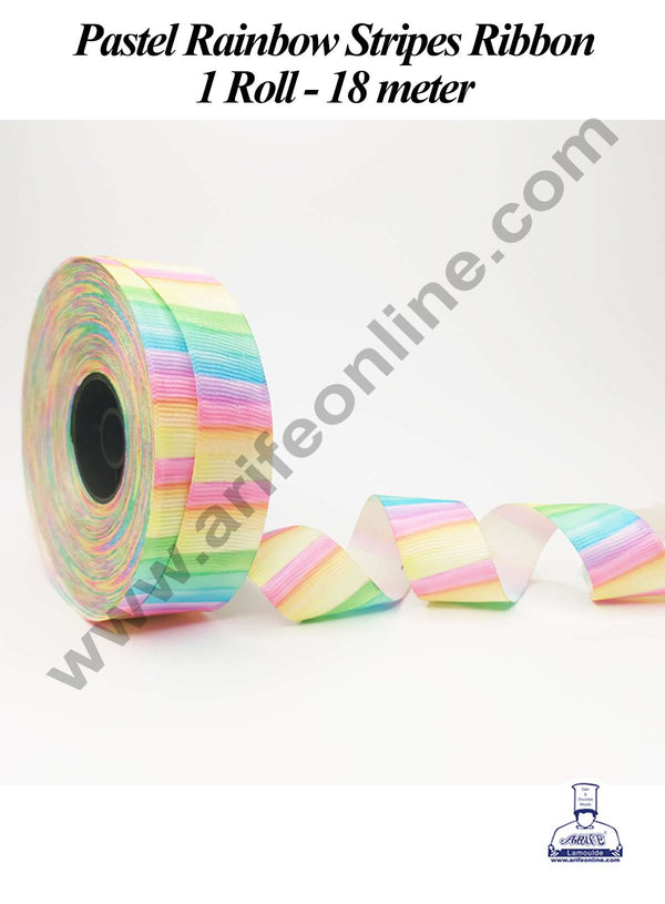CAKE DECOR™ 1 Roll Pastel Rainbow Stripes Ribbon | Gift Wrapping | Decoration (SBR-PR-015)