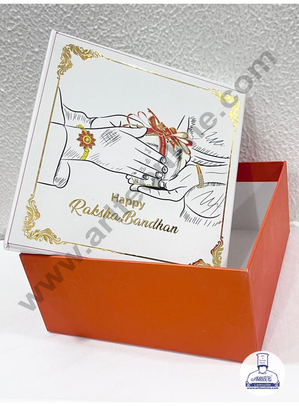 Happy Raksha Bandhan Hamper Top Bottom Box  | Gift Box | White & Orange  - (1 Pc)
