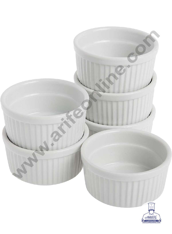 CAKE DECOR™ 6 Piece Porcelain Ramekin Bowls for Creme Brulee | Custard Cups| Sauce Cups | Pudding | Souffle instant table tray - Big