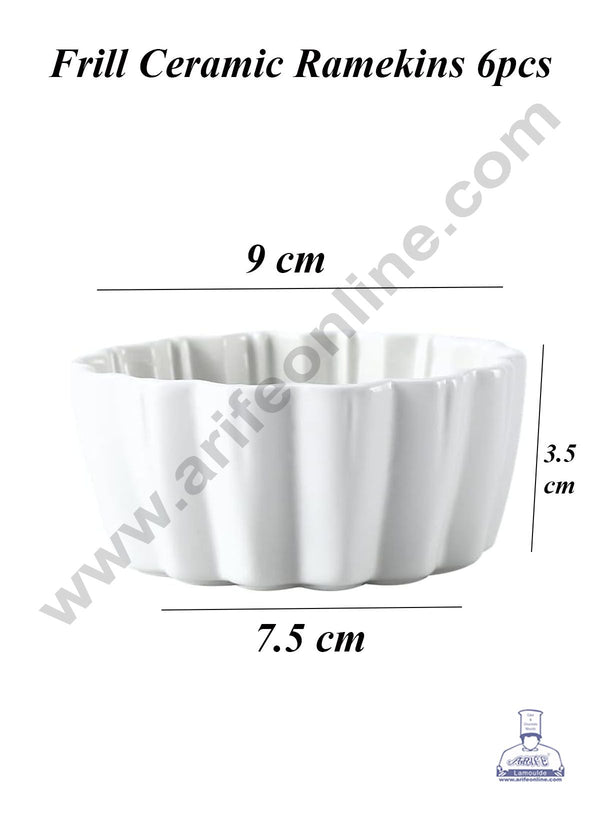 CAKE DECOR™ 6 Piece Frill Ramekin Bowls for Creme Brulee | Custard Cups| Sauce Cups | Pudding  - Big