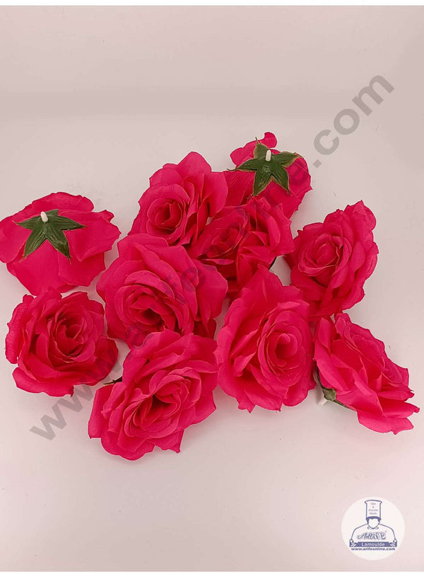 CAKE DECOR™ Large Rose Artificial Flower For Cake Decoration – Rani Pink ( 5 pc pack )