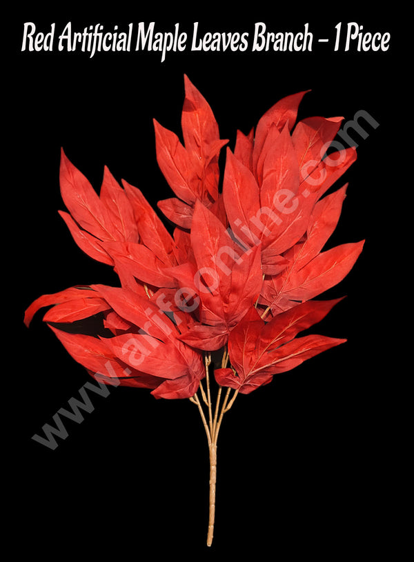 CAKE DECOR™  Red Artificial Maple Leaves Branch for Decoration – 1 Piece