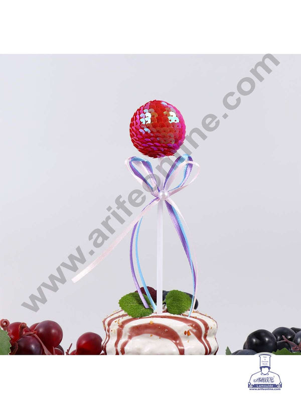 CAKE DECOR™ Red Pink Bling Bling Sequence Lollipop Ball Toppers For Cake and Cupcake Decoration