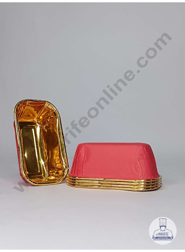 CAKE DECOR™ 10 Pcs Small Golden Foil Coated Red Paper Bake and Serve Plum Cake Mold