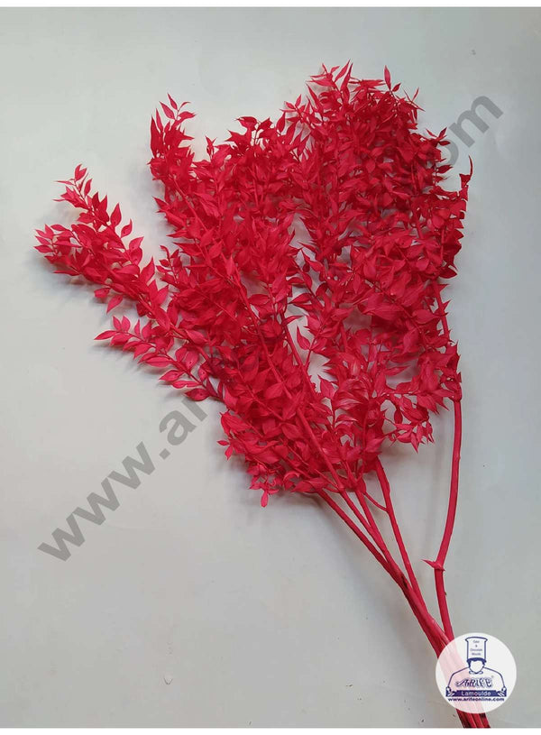 CAKE DECOR™ Red Color Natural Dried Ruscus Leaves For Cake Decoration Bouquet Wedding Party Centerpieces Decorative – Red (2 Stick)