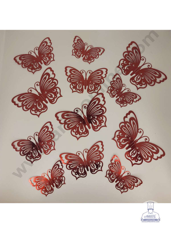 CAKE DECOR™ 12 Pcs Imported Red Butterfly Paper Topper for Cake & Cupcake Decoration (SBMT-PT-IMP-006)