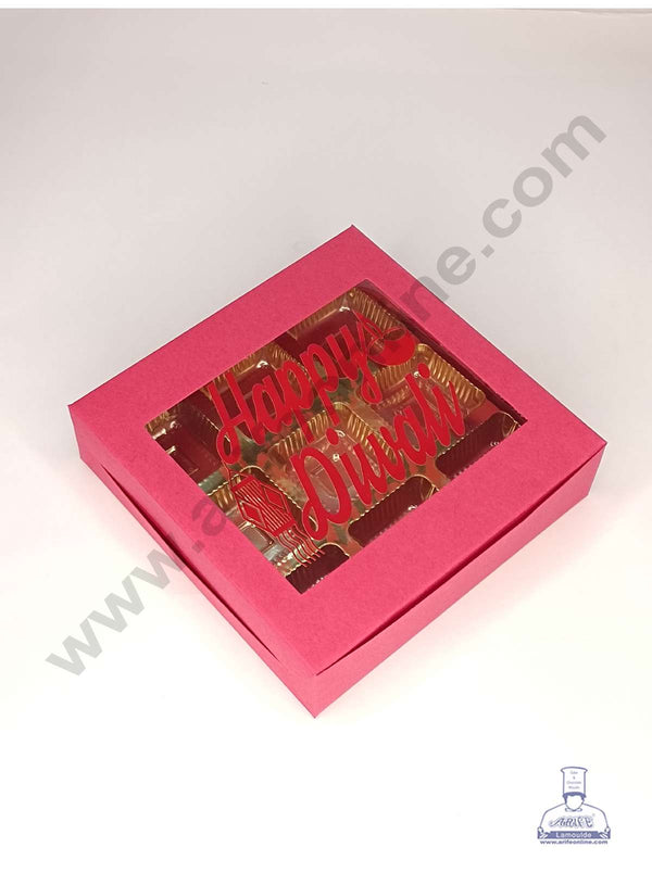 CAKE DECOR™ 9 Cavity Red Chocolate Box with Happy Diwali Print on Clear Window & Cavity ( 10 Piece Pack ) - Red