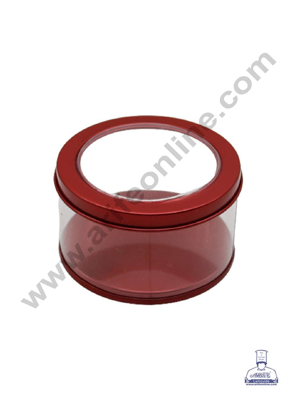 CAKE DECOR™ Red Round Decorative Acrylic Box | Dream Tin | Gift Box | Chocolate Box | Jewellery Box | Small