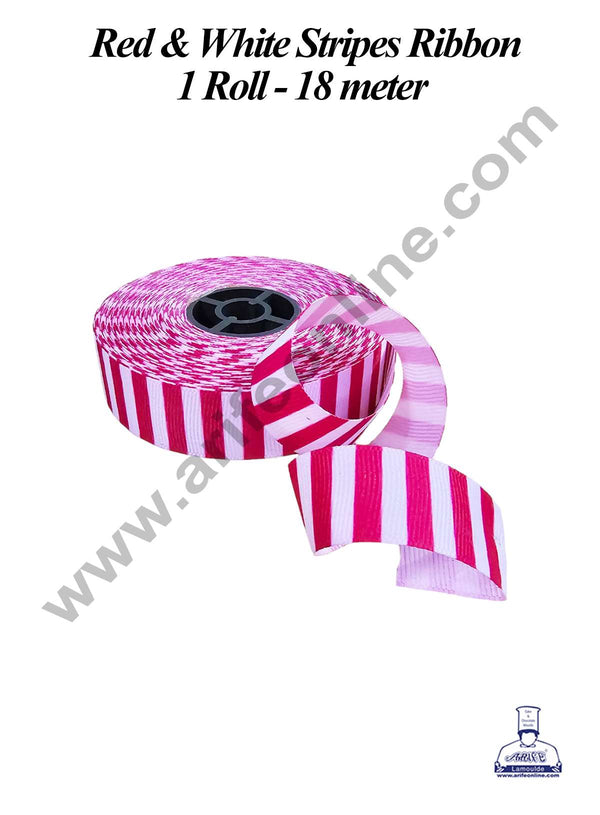 CAKE DECOR™ 1 Roll Red & White Stripes Ribbon | Gift Wrapping | Decoration (SBR-PR-03)