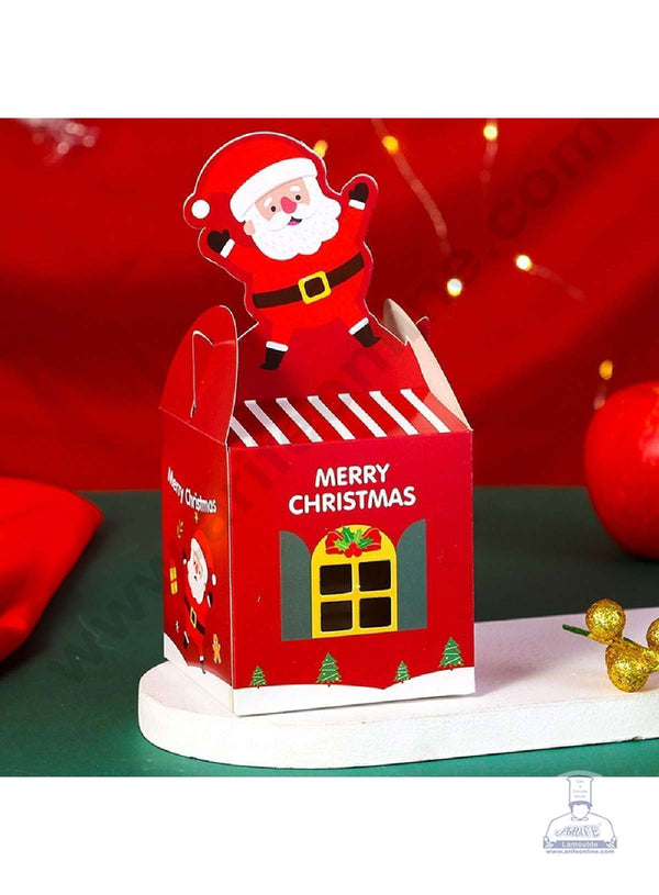 CAKE DECOR™ Fancy Merry Christmas Print Box with Santa Claus Cutout Handle & Window Gift Box | Candy Box | Cookies Box | Sweet Treats Box - Maroon (10 Pcs Pack)