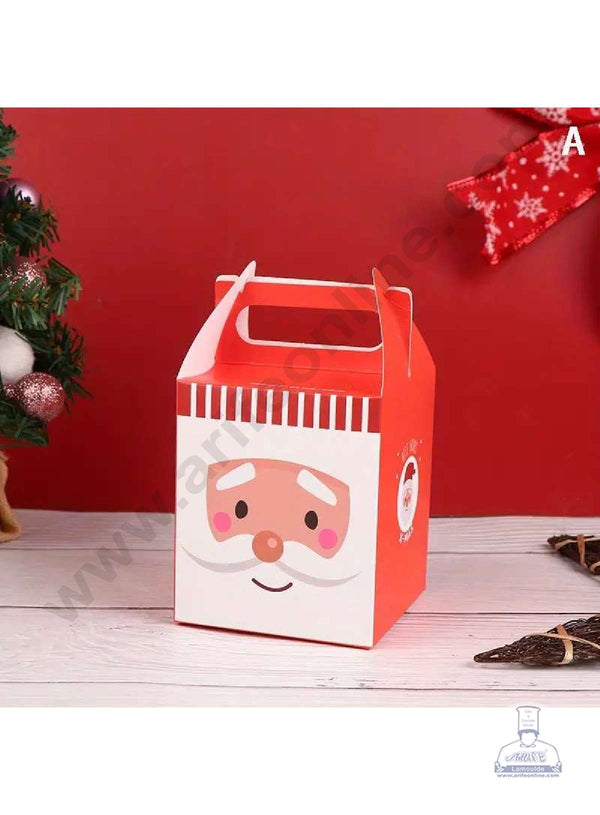 CAKE DECOR™ Simple Santa Claus Theme Print Box with Handle Gift Box | Candy Box | Cookies Box | Sweet Treats Box - Red (10 Pcs Pack)