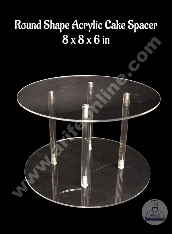 CAKE DECOR™ Round Shape Cake Spacer with Rods 8" X 6" Acrylic Clear Cake Display Spacer