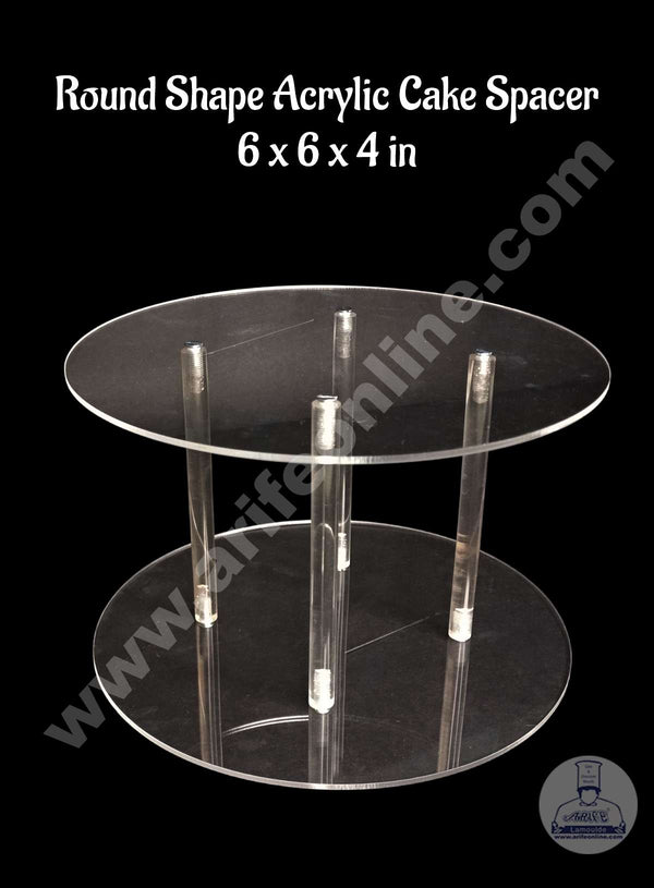 CAKE DECOR™ Round Shape Cake Spacer with Rods 6" X 4" Acrylic Clear Cake Display Spacer