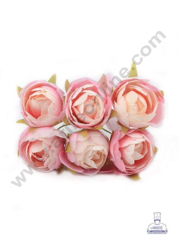 CAKE DECOR™  Small Peony Artificial Flower Bunch For Cake Decoration – Pink ( 6 pc pack )