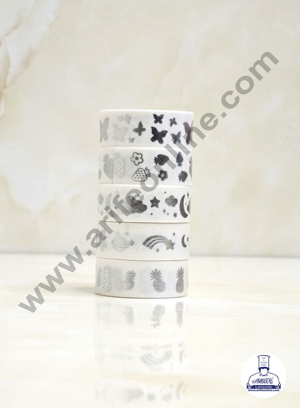 Cake Decor Silver Shine Washi Tape Self-Adhesive Masking Tape Roll Set - Silver | Design-01