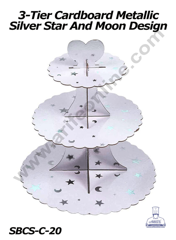 Cake Decor™ 3-Tier Cardboard Metallic Star And Moon Design Cupcake  Stand
