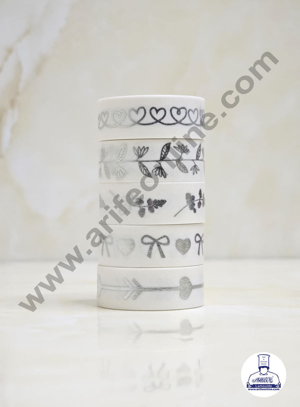 Cake Decor Silver Shine Washi Tape Self-Adhesive Masking Tape Roll Set - Silver | Design-04