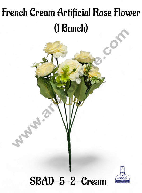 Cream French Rose Artificial Flower bunch For Cake Decoration – ( 1 Bunch ) Cake Decor™