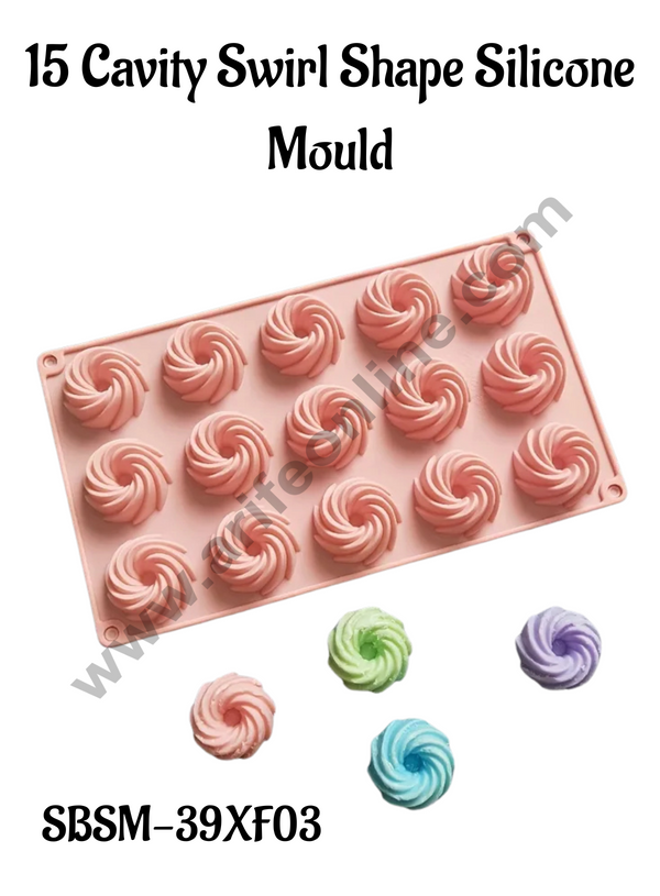 CAKE DECOR™ 15 Cavity Swirl Shape Silicone Mould Silicon Cupcake Mould