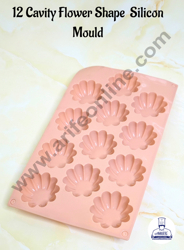 CAKE DECOR™ 12 Cavity Flower Shape Silicon Mould | Chocolate Muffin Mould.