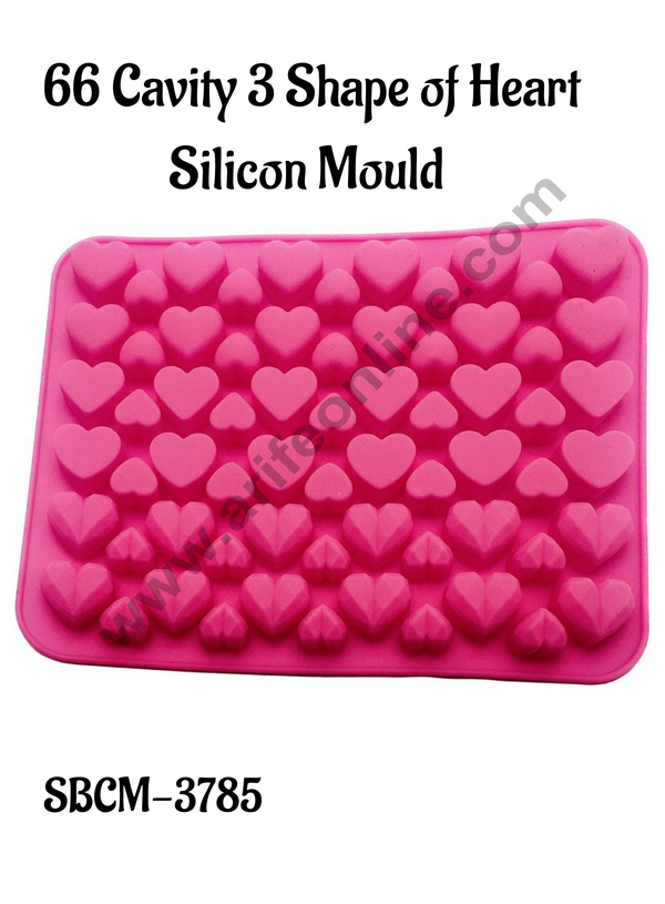 CAKE DECOR™66 Cavity 3 Shape of Heart Silicon Mould