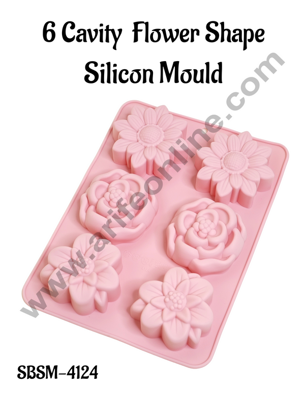 CAKE DECOR™ 6 Cavity  Flower Shape  Silicon Mould  for Soaps and Chocolate Jelly Dessert Moulds