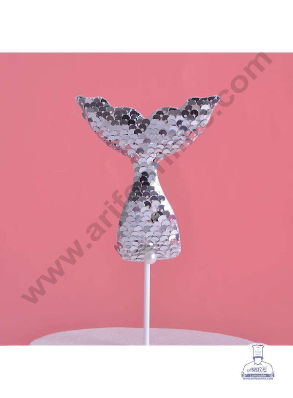 CAKE DECOR™ Silver Sequin Mermaid Tail Cake Topper Cake Decoration (SB-SMT-Silver)