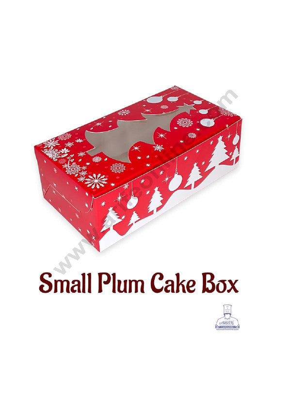 CAKE DECOR™ Christmas Theme 7 Plum Cake Box XMAS Tree Cutout Window, Plum Carriers - Small ( 10 Pcs Pack )