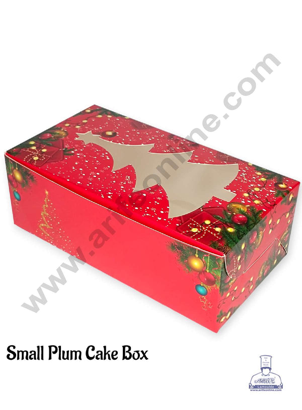 CAKE DECOR™ Christmas Theme 9 Plum Cake Box XMAS Tree Cutout Window, Plum Carriers - Small (10 Pcs Pack)