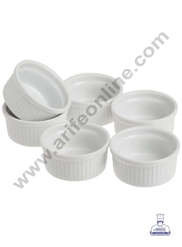 CAKE DECOR™ 6 Piece Porcelain Ramekin Bowls for Creme Brulee | Custard Cups| Sauce Cups | Pudding | Souffle instant table tray - Small