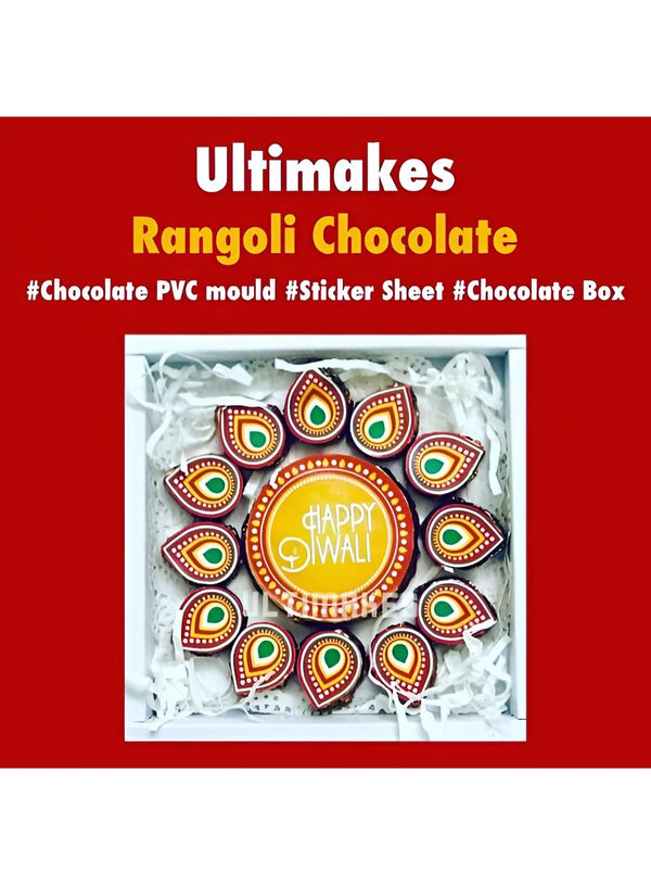 Ultimakes Rangoli Chocolate Combo Set - Chocolate PVC Mould, Sticker Sheet, Chocolate Box