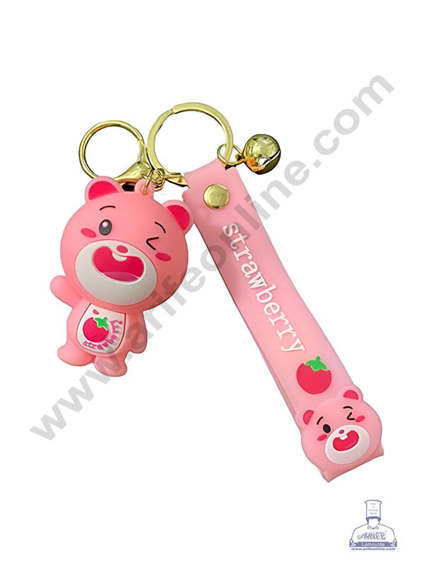 CAKE DECOR™ Strawberry Bear Key Chain | Cute Key Chain | Teddy Bear | Return Gifts | - 1 Piece