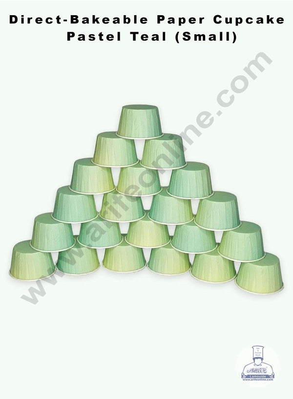 CAKE DECOR™ Pastel Teal Gradient Direct Bake-able Paper Muffin Cups - Small (50 Pcs)