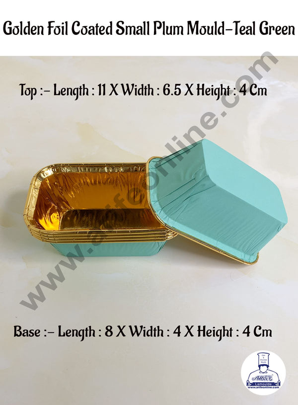 CAKE DECOR™ 10 Pcs Small Golden Foil Coated Teal Green Paper Bake and Serve Plum Cake Mold