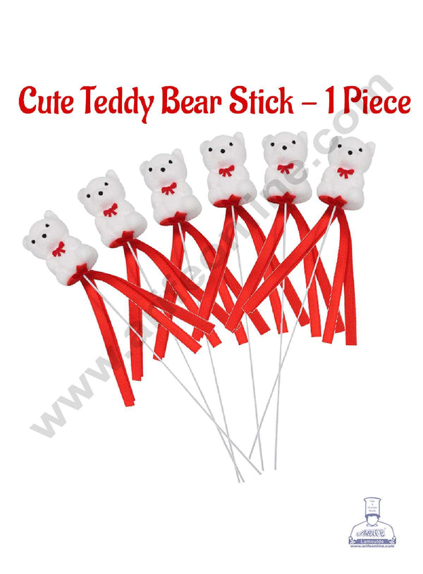 CAKE DECOR™ 1 Piece Cute Teddy Bear Stick | Valentine's Theme | Cake Topper | Bouquet Fillers | Decorative Accessories