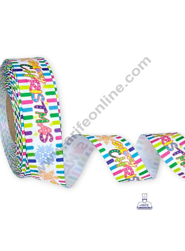 CAKE DECOR™ 1 Roll Christmas Theme Ribbons | Gift Wrapping | Festive Decoration - Theme 01 Multicolor