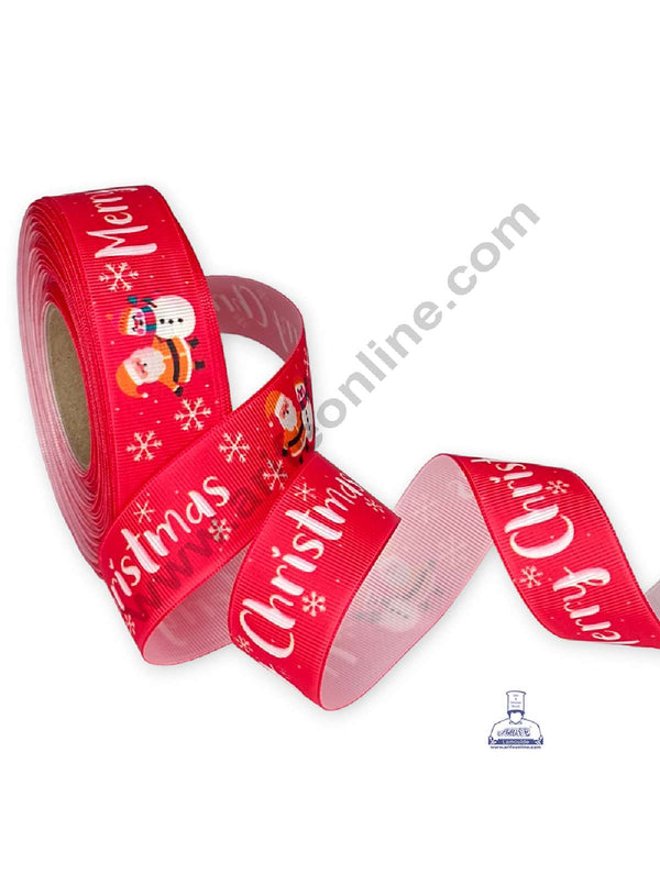 CAKE DECOR™ 1 Roll Christmas Theme Ribbons | Gift Wrapping | Festive Decoration - Theme 02 Red
