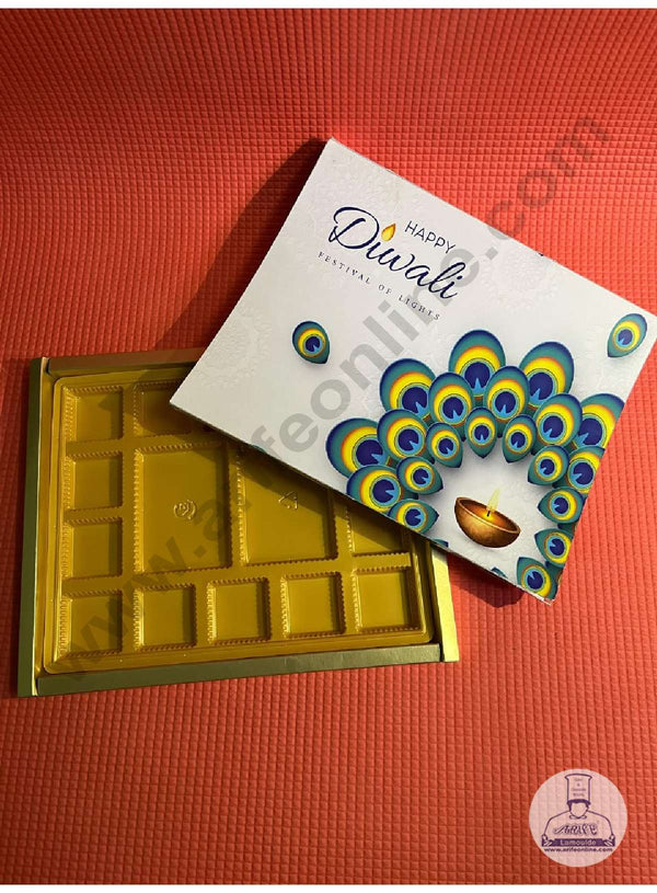 CAKE DECOR™ Happy Diwali Chocolate Box | Ethnic Sweet Delights | Gift Box - Peacock Feathers & Diya (Pack of 1 Piece)