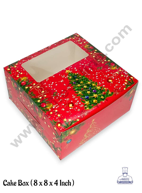 CAKE DECOR™ 1/2 kg Christmas Theme Cake Box Packaging with Small Clear Window 8 x 8 x 4 Inch ( Pack of 5 pcs )