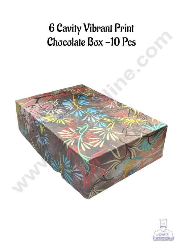 CAKE DECOR™ 6 Cavity Vibrant Print Chocolate Box | Chocolate Carriers - 10 Pcs Pack